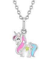 catchy small multicolor enamel unicorn star silver baby necklace